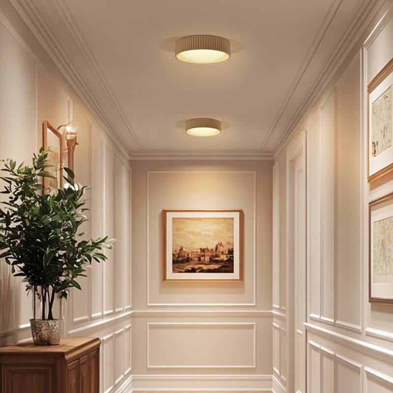 15W Modern Beige Cement LED Flush Mount Ceiling Light, Minimalist Textured Design for Bedroom & Bathroom - 1 Light