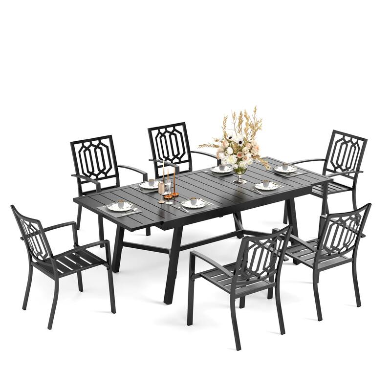 MAISON ARTS 7/9-Piece Outdoor Dining Table Sets with Expandable Rectangular Metal Dining Table & 6/8 Dining Chairs