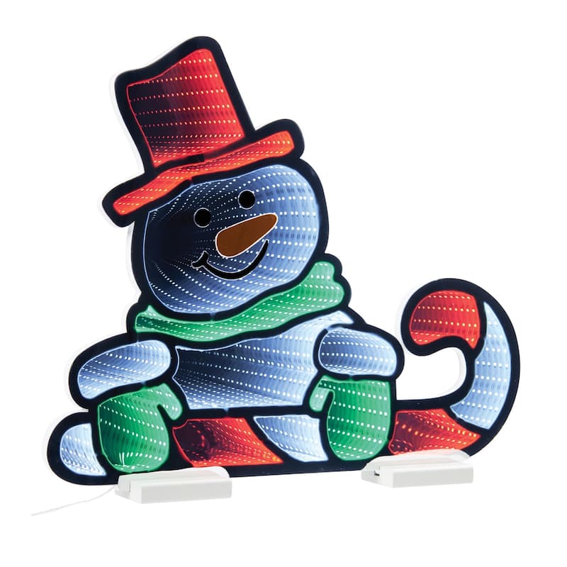Acrylic Snowman with Candy Cane 21 inches Infinity Light Holiday Decor - 21” x 3” x 21.5” (L x W x H) - Green/White/Red