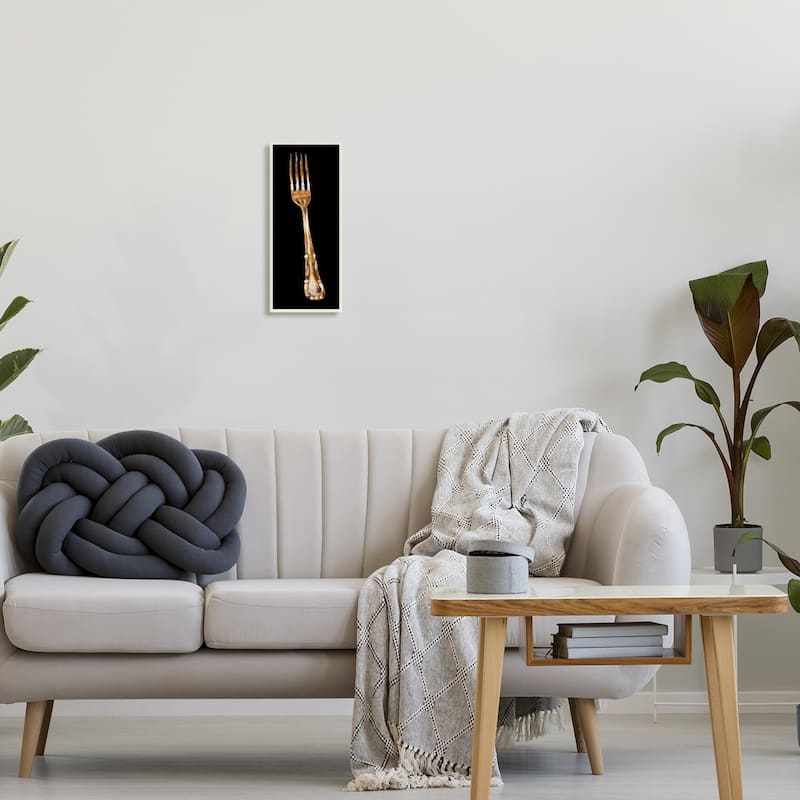 Stupell Kitchen Fork Silverware Cutlery Painting Black Background Wood