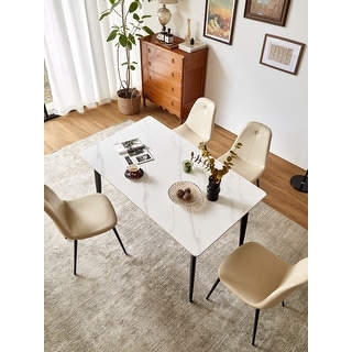 Dining Table 55" Rectangular Kitchen Table with Porcelain Table Top and Metal Legs,Table for 4,Dinner Table,Table Only