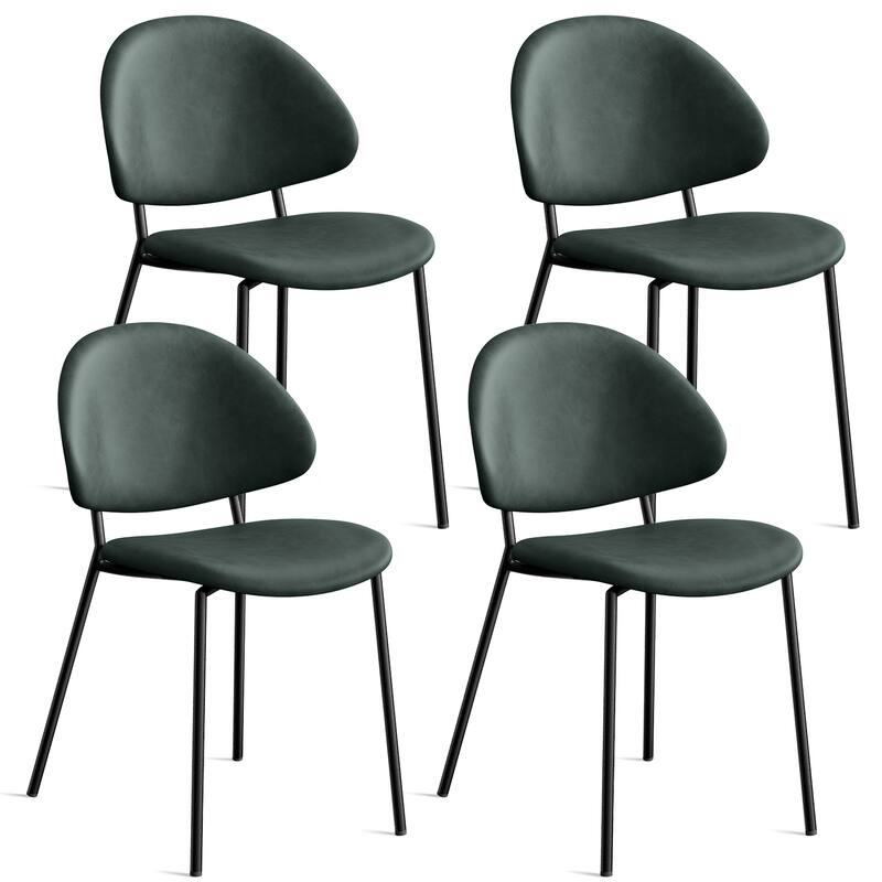 Modern Curved 4 Piece PU Leather Kitchen Dining Chairs with Backrest and Metal Legs for Dining Room Kitchen Living Room Bedroom
