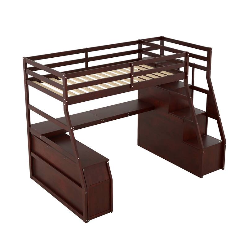 Space-Saving Twin Loft Bed with Built-in Desk, 7 Storage Drawers & 2 Shelves - Sturdy Pinewood Construction