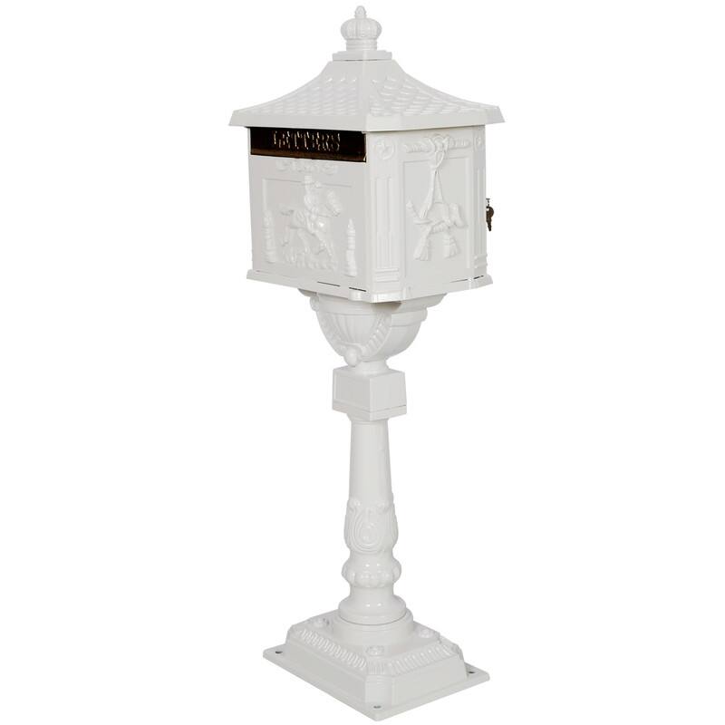 Retro Mid-century Aluminum Cast Mailbox with Post and Keys, Locking Residential Rust-Proof Security Postal Mailboxes