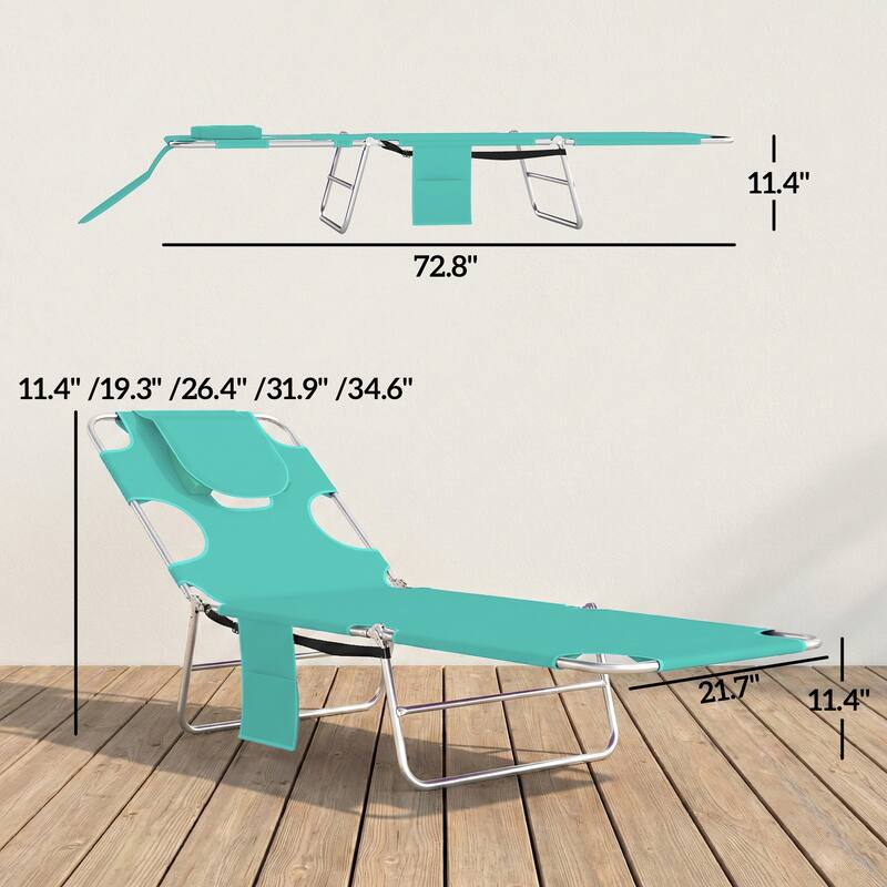 Outsunny Folding Beach Lounge Chair with Face Hole and Arm Slots, 5-level Adjustable Sun Lounger Tanning Chair with Pillow