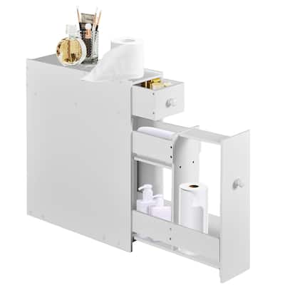 Narrow Floor Cabinet Storage Drawers Stand MDF House Furniture White