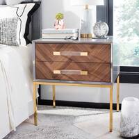 Safavieh Couture Sanford Walnut 2-Drawer Side Table- Charcoal / Gold - 24"x20"x26"