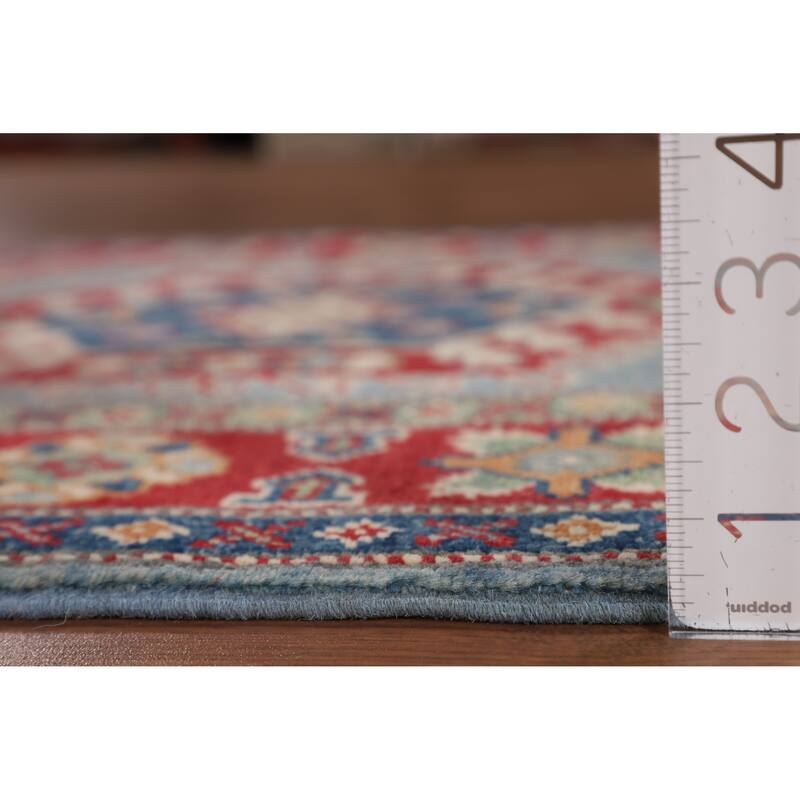 Light Blue Geometric Kazak Rug Handmade Traditional Wool Carpet - 3'0" x 4'11"