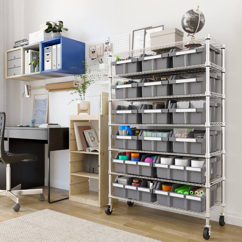 Seville Classics Commercial 7-Tier NSF 16-Bin Rack Shelving, 36" W x 14" D x 56" H - 36" W x 14" D x 56" H
