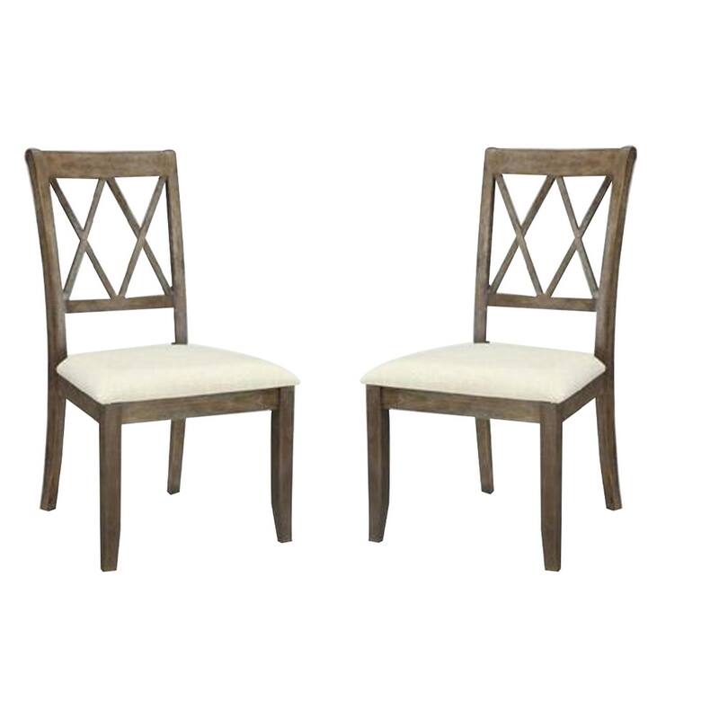 Wooden Side Chair with Double X-Style Back, Set of 2, Beige and Brown
