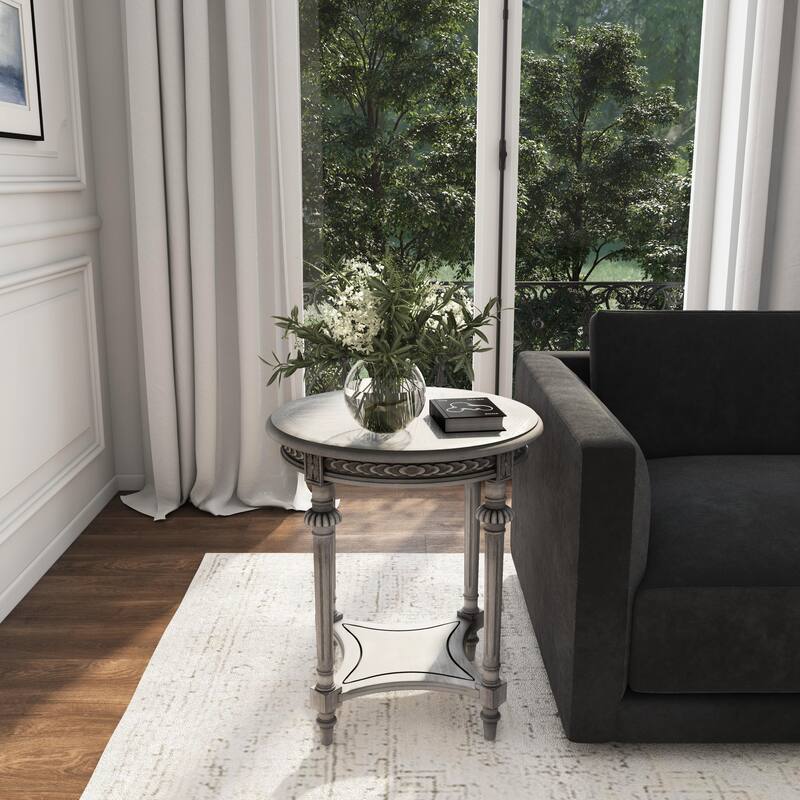 Hellinger 24 in. W Round Wood Tall End Table with Open Shelf