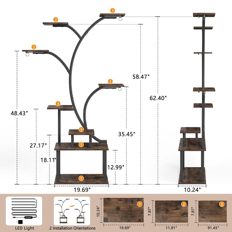 VECELO Indoor Plant Stand with Grow Lights 4 Styles 6/7/9 Shelves Adjustable Timer & Brightness Decorative Rack for Living Room