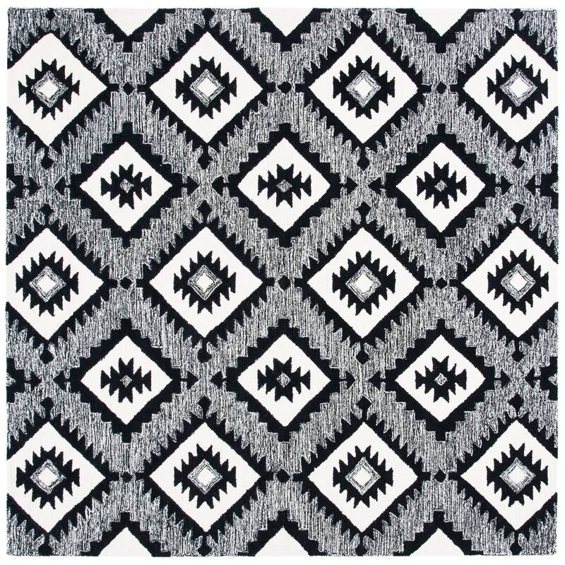 SAFAVIEH Handmade Aspen Marieta Bohemian & Eclectic Tribal Wool - 7' x 7' Square - Charcoal/Black - Square/Runner
