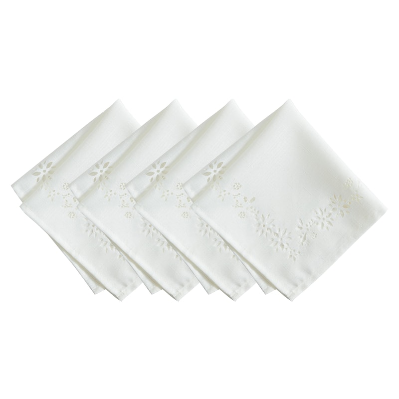 Poinsettia Noel Laser Cut Napkins, Set of 4 - Ivory