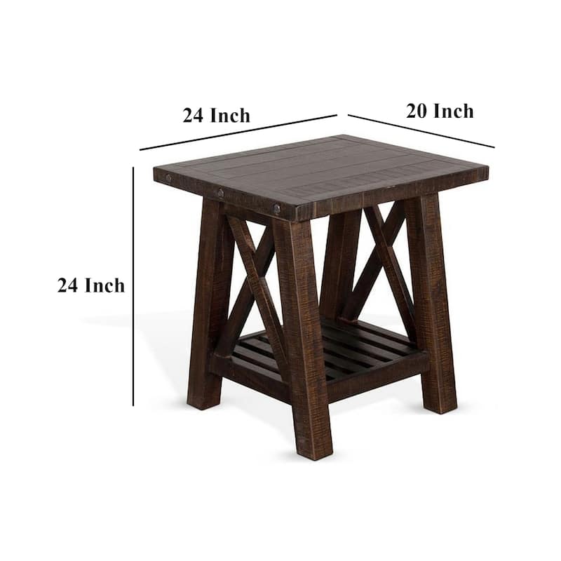 Anva Side End Table, Dark Brown Mahogany, Shelf, Rectangular 24 Inch