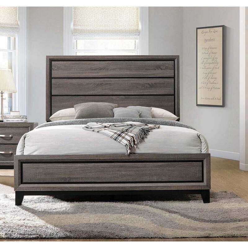 Wooden Full Bed in Grey Oak And Black