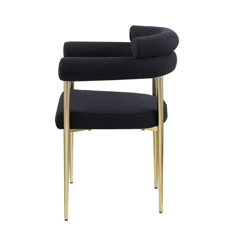 Mid-Century Round Boucle Backrest Sherpa Dining Chair Set of 2, Kitchen Dining Room Chairs w/ Black Metal Legs
