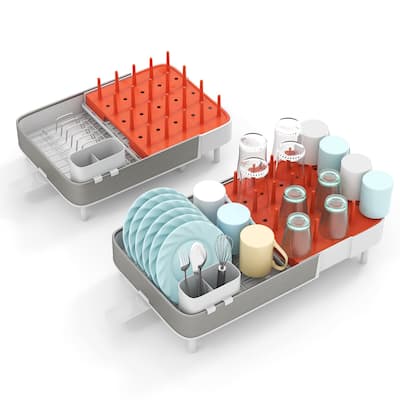 Gymax Expandable Dish Drying Rack Drainer w/ Detachable Utensil Holder