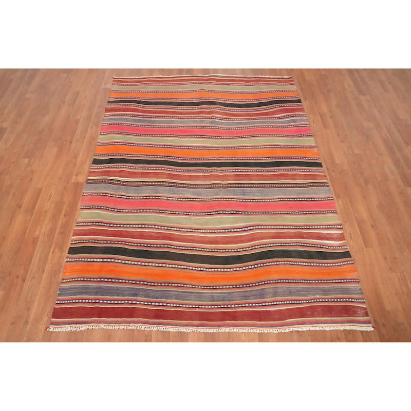 Hand Woven Oriental 100% Wool Carpet Southwestern Geometric Multi-Colored Kilim Area Rug - 6' 10'' X 5' 1''