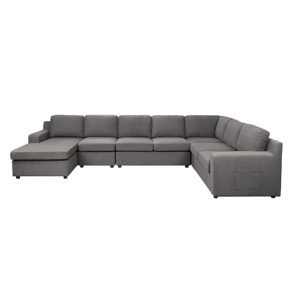 Cas Right Facing 7 Seater U Shaped Sectional Sofa Chaise, Pocket, Gray