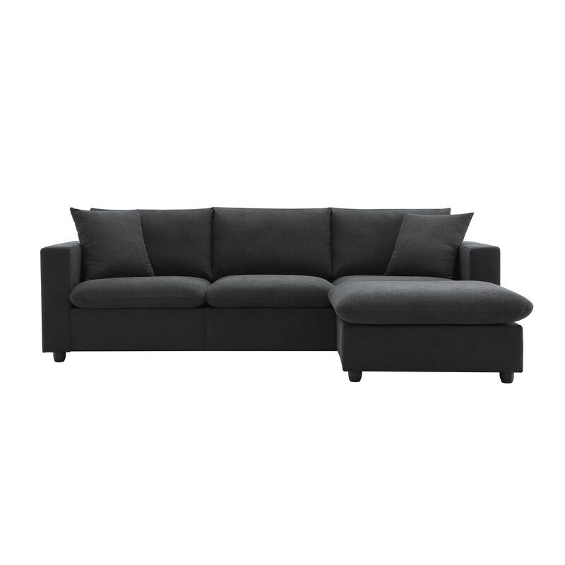Modern Sectional Sofa, L-Shaped Couch Set with 2 Free pillows, 4-seat Polyester Fabric Sofa Couch with Convertible Ottoman
