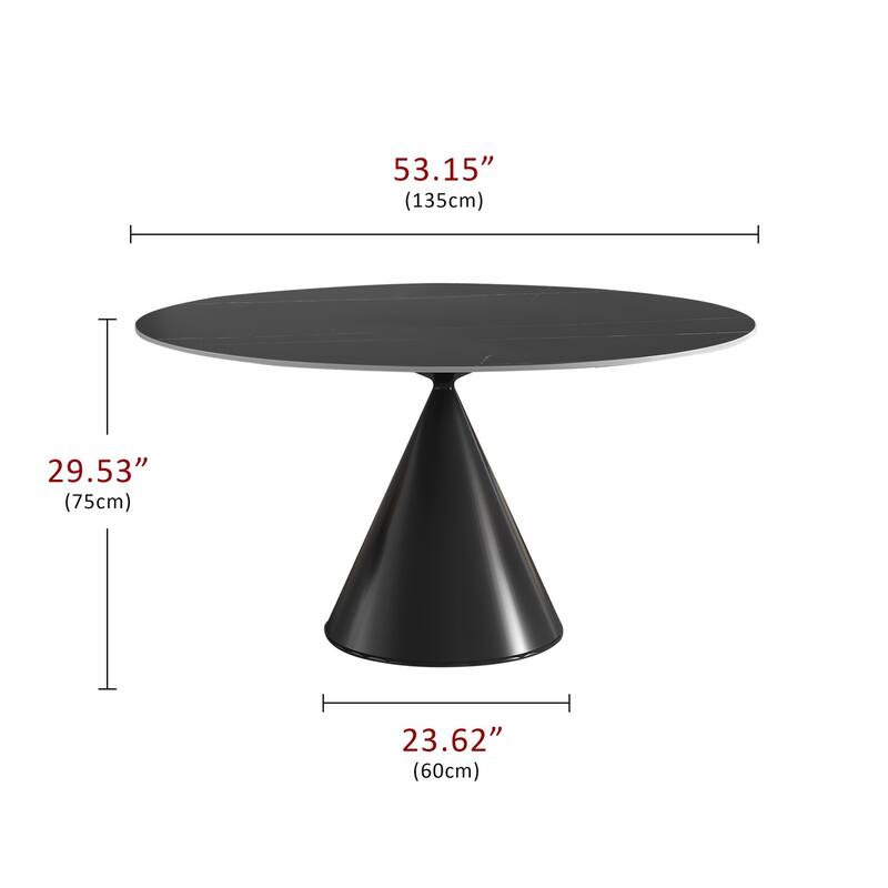 Modern Round Stone Top Black Titanium Stainless Steel Pedestal Dining Table