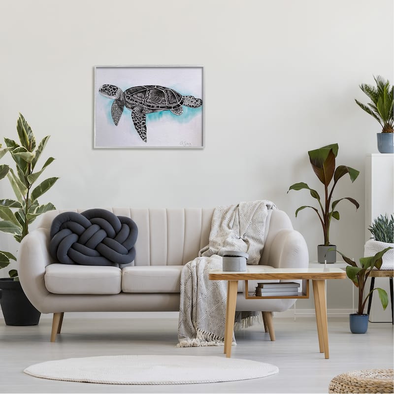 Stupell Monochrome Sea Turtle Marine Life Watercolor Pattern Framed Wall Art - Black