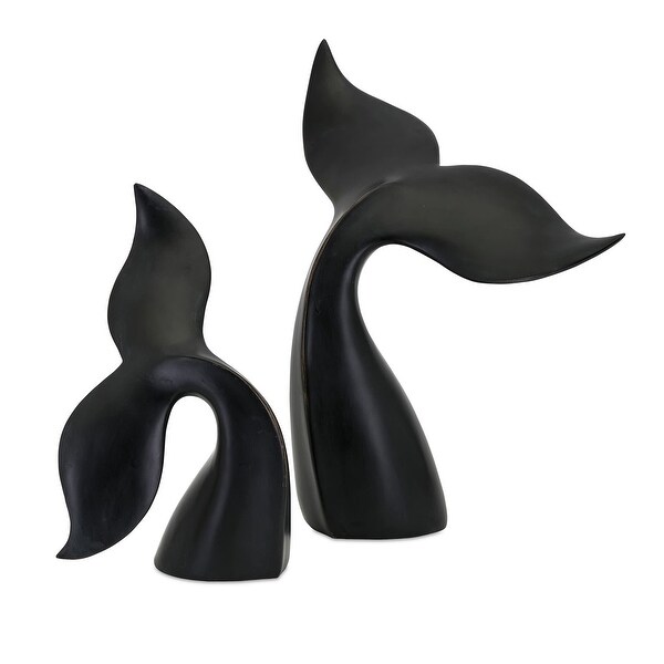 IMAX Home 53119-2 Kairi Two Piece Polyresin Whale Tails Statue Set - Black