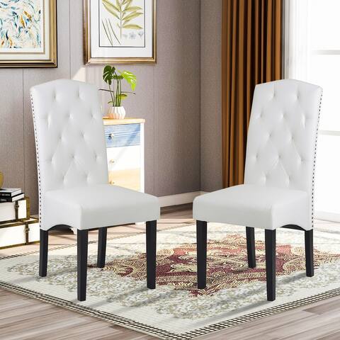 Elegant Dining PU Chair with Solid Wood Legs, Set of 2