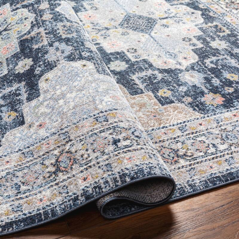 Livabliss Lavadora Faded Medallion Machine Washable Area Rug