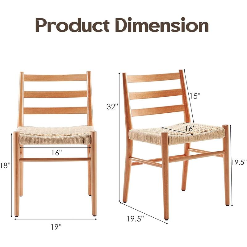 Dining Chairs Set of 2, Woven Rope Seat with Sturdy Metal Frame, Mid Century Modern Dining Room Chairs for Kitchen