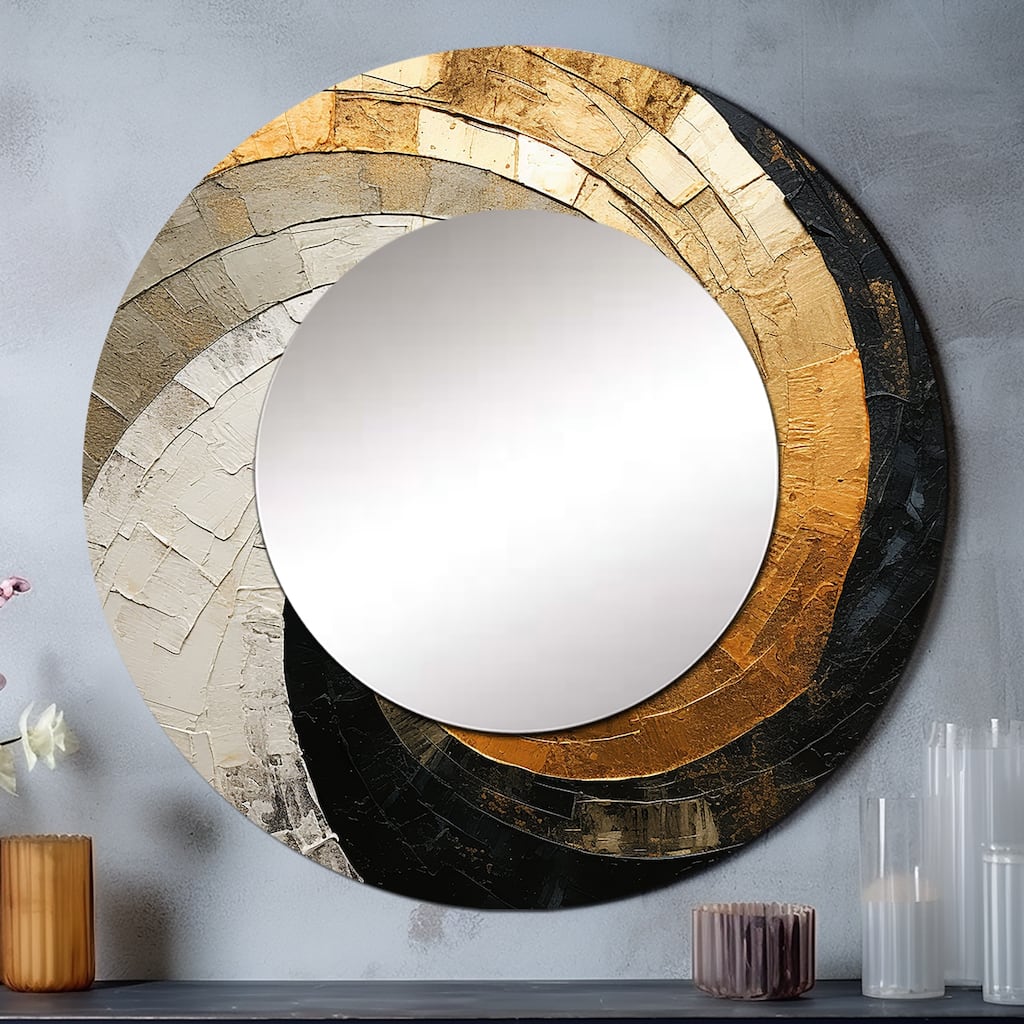 Designart "Beige Spiral Poteries I" abstract spirals Round Office Mirror - beige Modern Mirror For Wall Décor