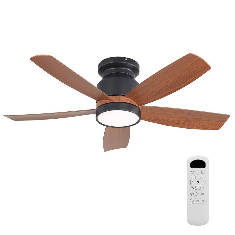 42 Inch Matte Black Ceiling Fan with LED Light and 6 Speed Remote Control Reversible DC Motor for Bedroom Living Room - Matte Black
