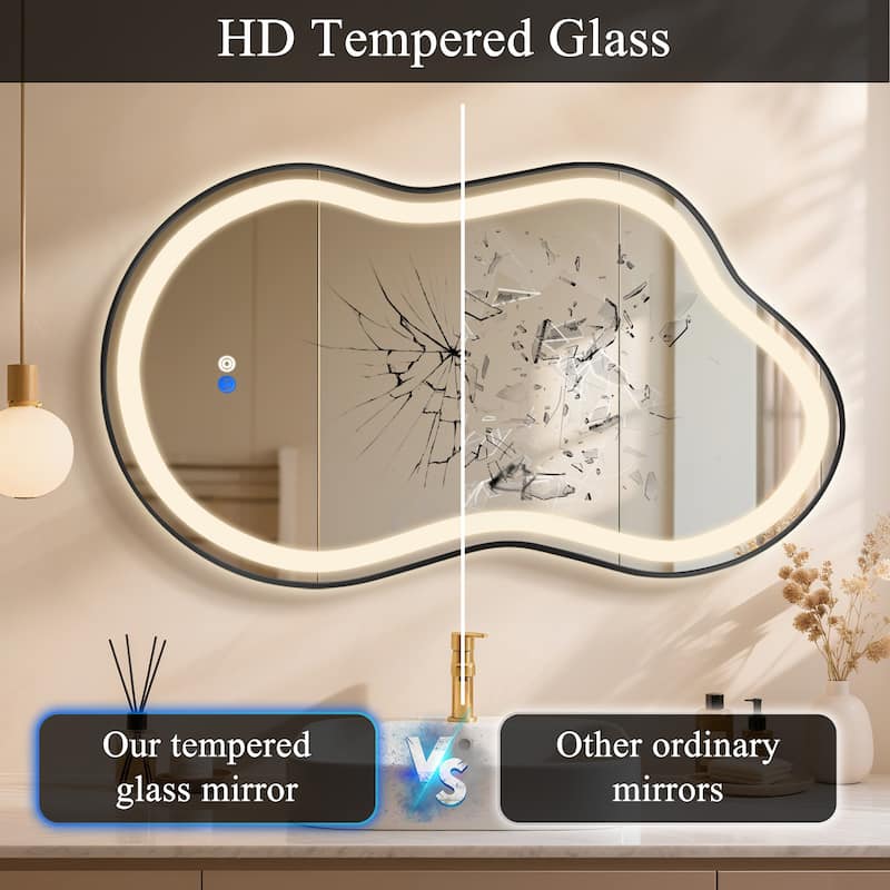 Asymmetrical Framed LED Light Anti-fog 3-Colors Dimmable Irregular Wall Mirror
