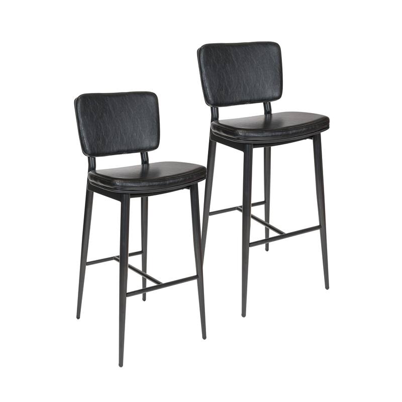 Porthos Home Mori Bar Stools Set of 2, PU Leather, Steel Legs - Black