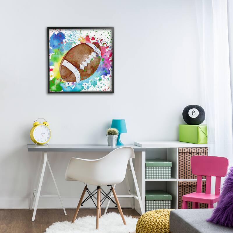Stupell Vivid Splash & Football Framed Giclee Art Design By Kim Allen