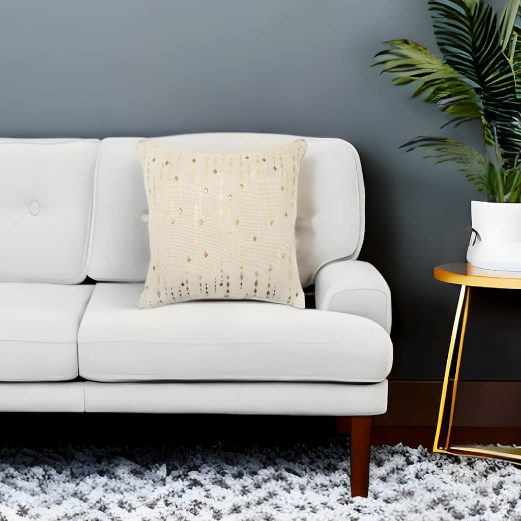 HomeRoots 20" Gold and Ivory Cotton Pillow With Beads Edges