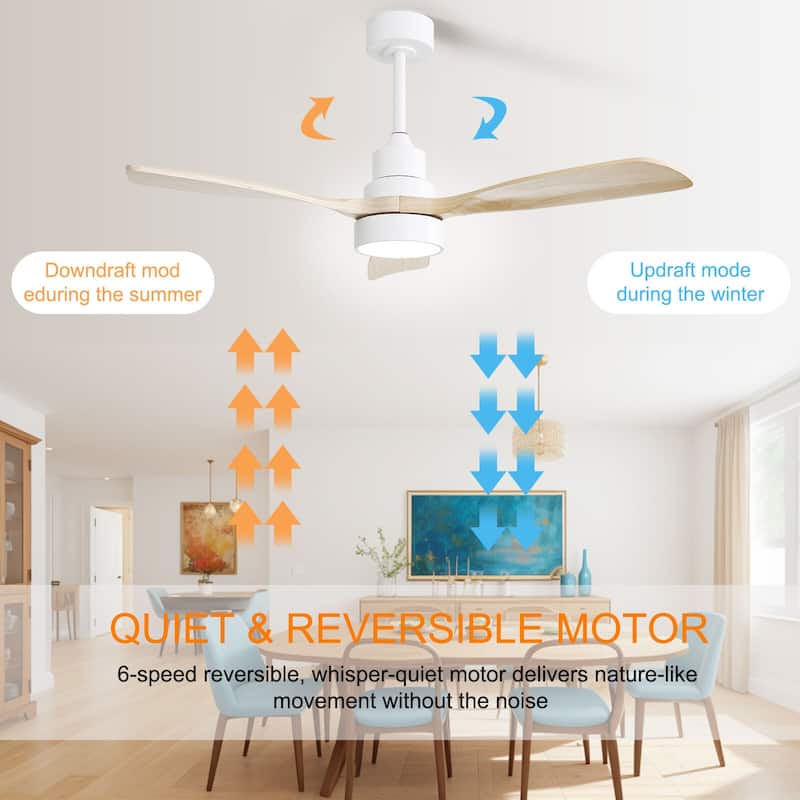 Sofucor 48"/52" Indoor Wood Ceiling Fan Light with Remote, Integrated Light Optional