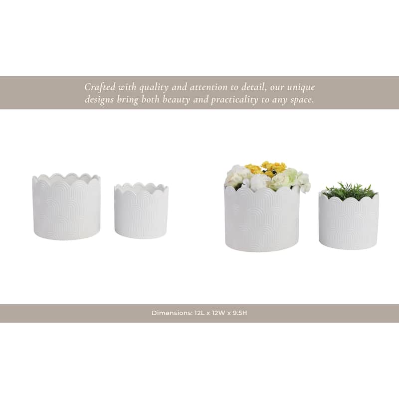 Stoneware Planters Scallop Design and Curved Rim Detail (Set of 2)