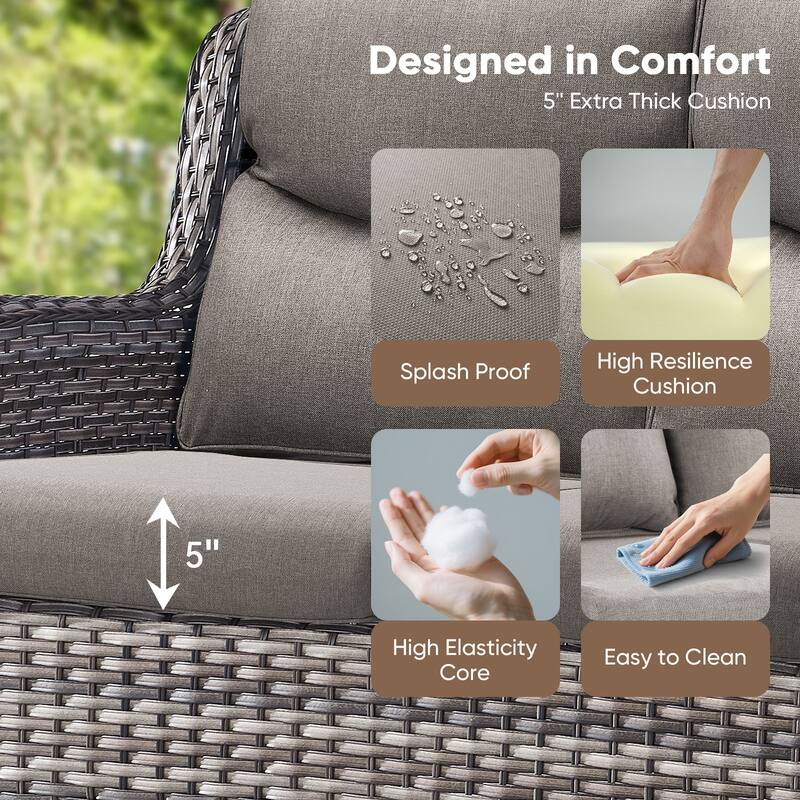 Pocassy Outdoor Patio Loveseat All-Weather Wicker Loveseat with Cushions