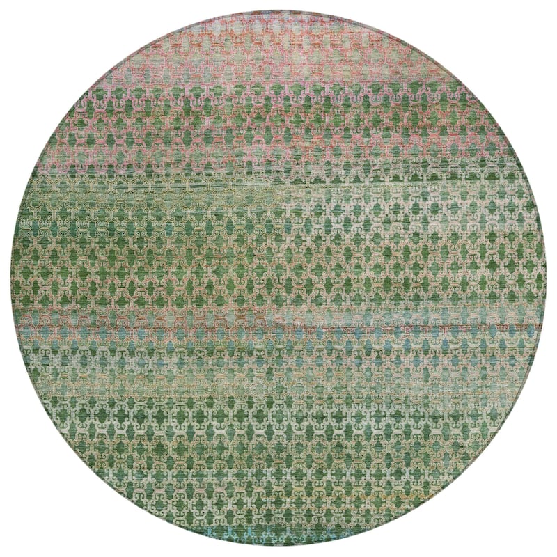 Machine Washable Indoor/Outdoor Stripe Medallions Chantille Rug