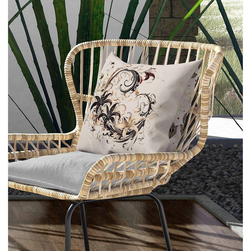 Petal and Swirl Indoor/Outdoor Reversible Throw Pillow Peach and Coffee