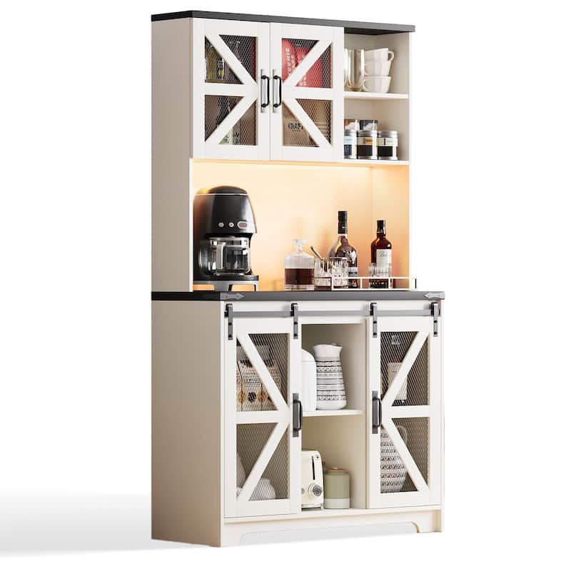 Pocassy 70.87" Kitchen Pantry Cabinet with Led Lights & Power Outlet For Kitchen