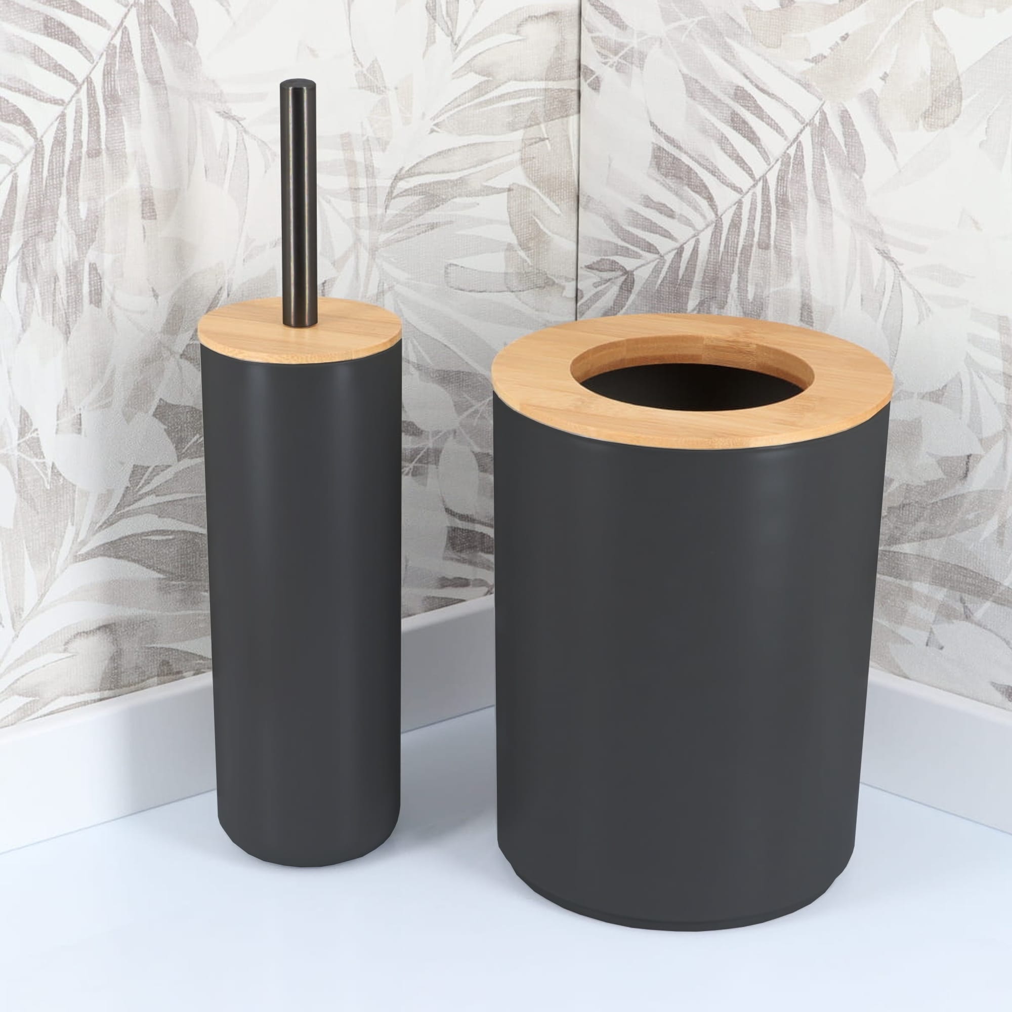 Colourful bamboo bathroom bins