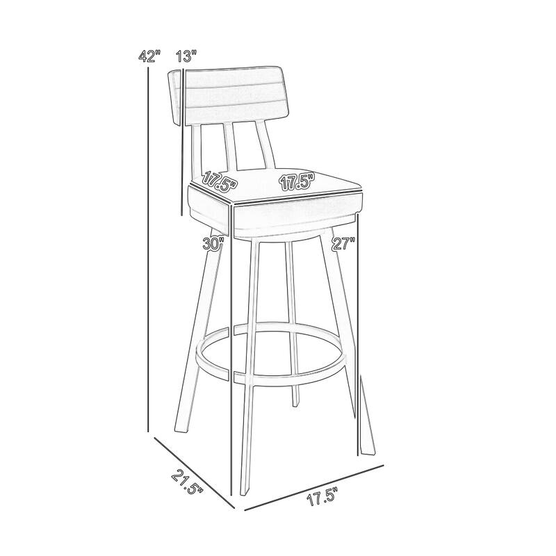 Poni Swivel Barstool Chair, Black Faux Leather, Iron Base