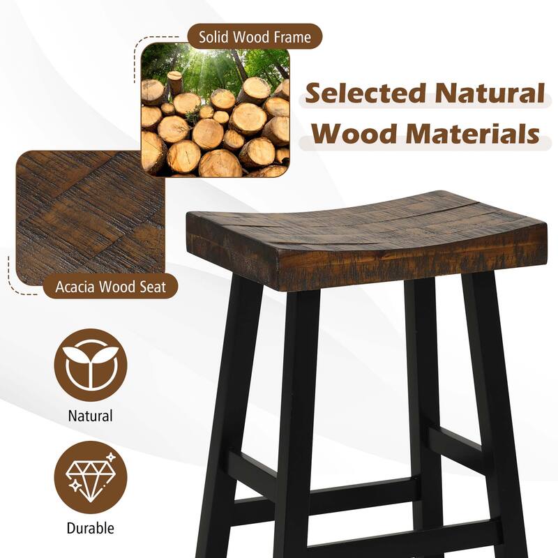 Costway 24" Bar Stool Set of 2 Counter Height Solid Wood Curved Saddle