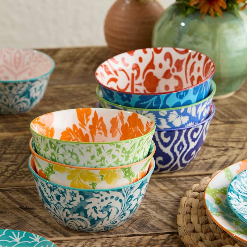 Certified International Pavillion 6" All Purpose 18 oz. Bowls, Set of 6 Assorted Designs - 6.00"L x 6.00"W x 3.00"H