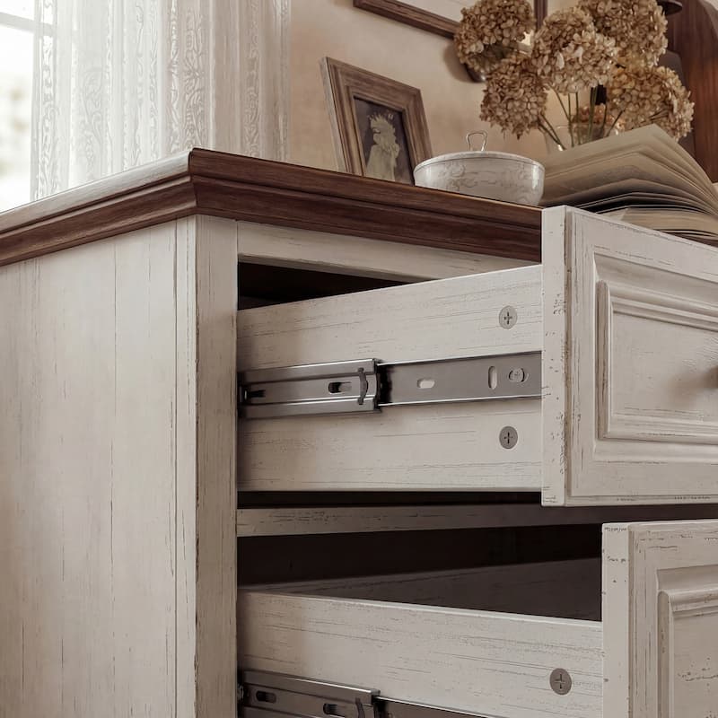 Farmhouse 5-Drawer Chest with Anti-Tip Device, Rustic Wooden Dresser for Bedroom, 36.3" Tall Storage Cabinet