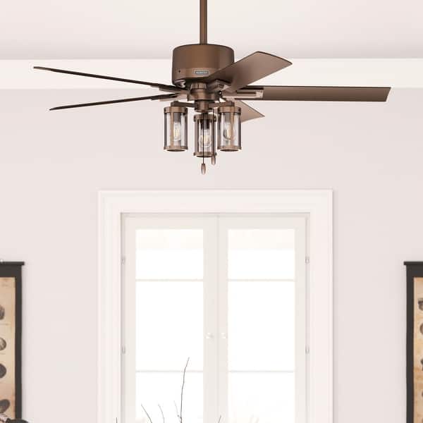 slide 2 of 14, Hunter 52" Lawndale Ceiling Fan with LED Light Kit and Pull Chain, Damp-Rated - Indoor-Outdoor Satin  Bronze