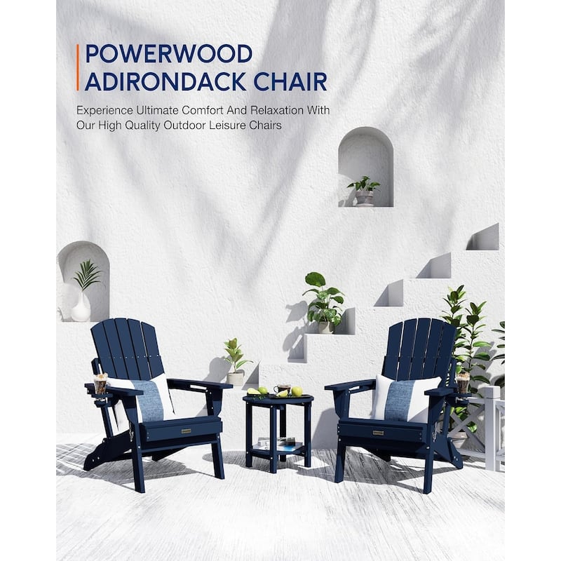 WINSOON All Weather HDPE Outdoor Folding Adirondack Chair With Cup Holder
